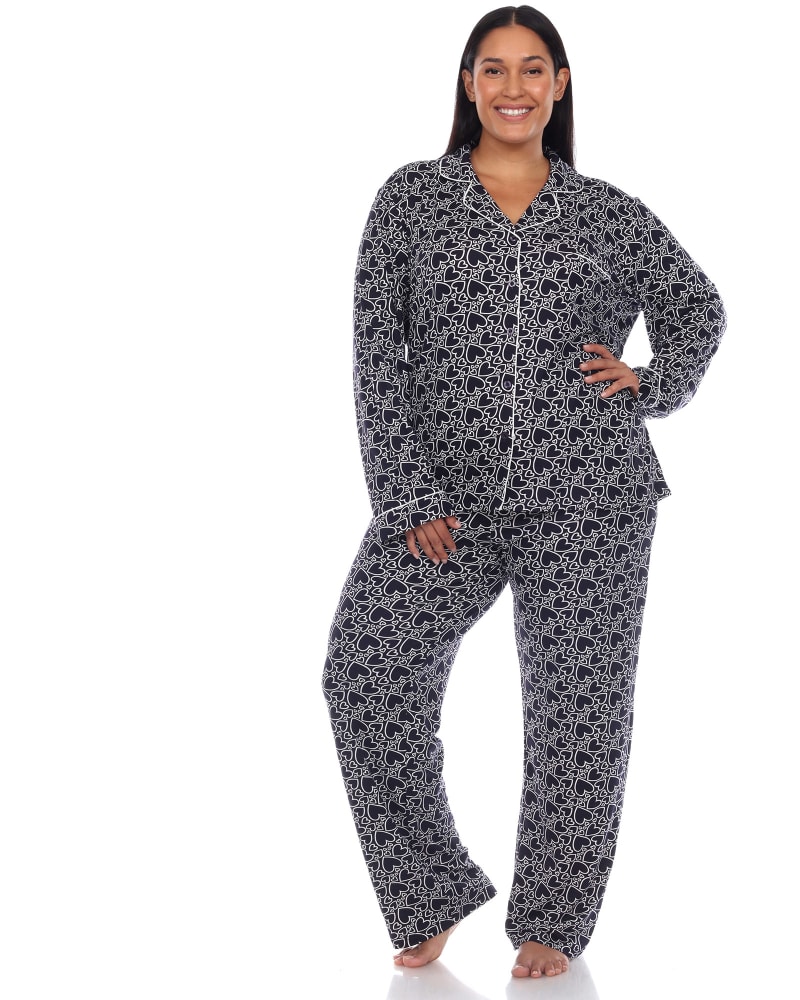 Long Sleeve Heart Print Pajama Set Navy Hearts